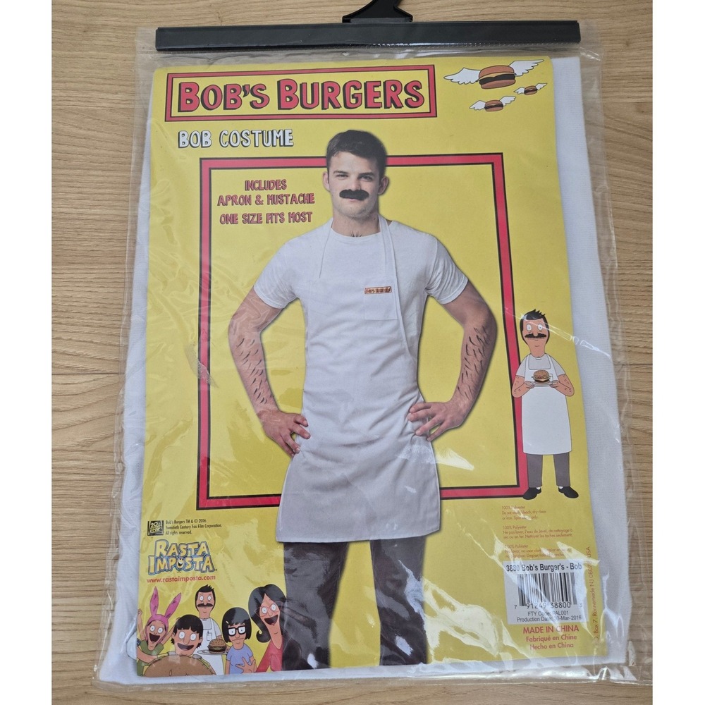 Rasta Imposta Bob's Burgers Bob Belcher Costume Apron and Mustache One Size 3880